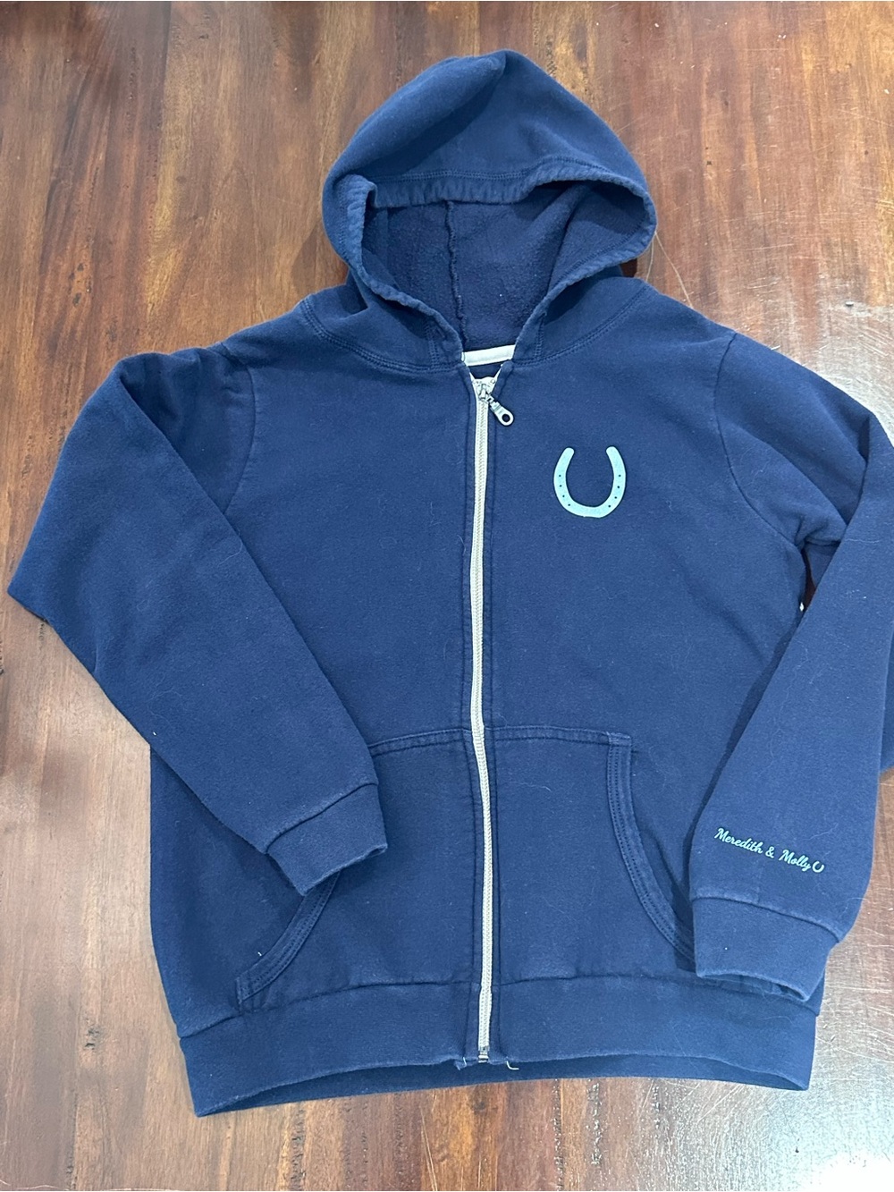 Anvil Navy Blue Zip Hoodie with Horseshoe Accent